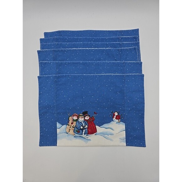 Handmade Other - Vtg Christmas Snowman 12x18 Placemat Set of 6 Woven Fabric Holiday Winter Decor